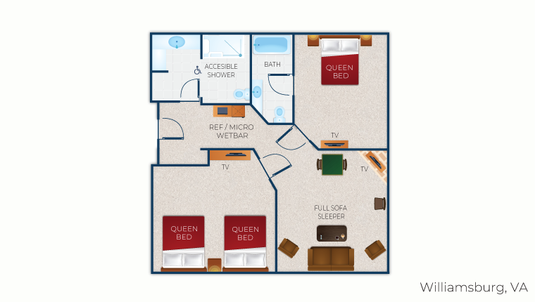 The floor plan for the accessible Grizzly Bear Suite